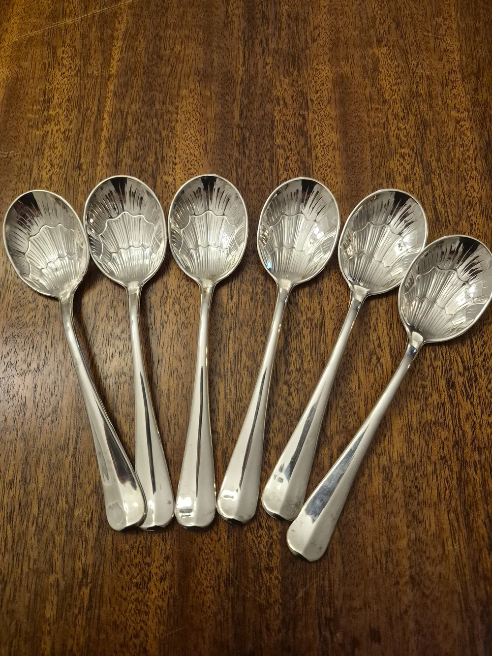 Silver Plated ‎ Floral-Scallop Dessert Spoon Set - 6 Pieces Made In Italy